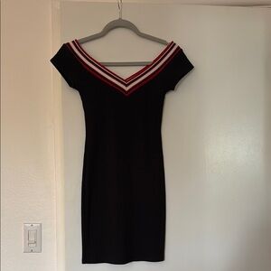 Elegant Black Dress with Red Accents